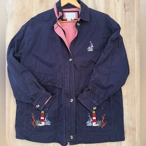 Vintage Casey Coleman Navy Sailing Utility Barn Jacket with Embroidery
